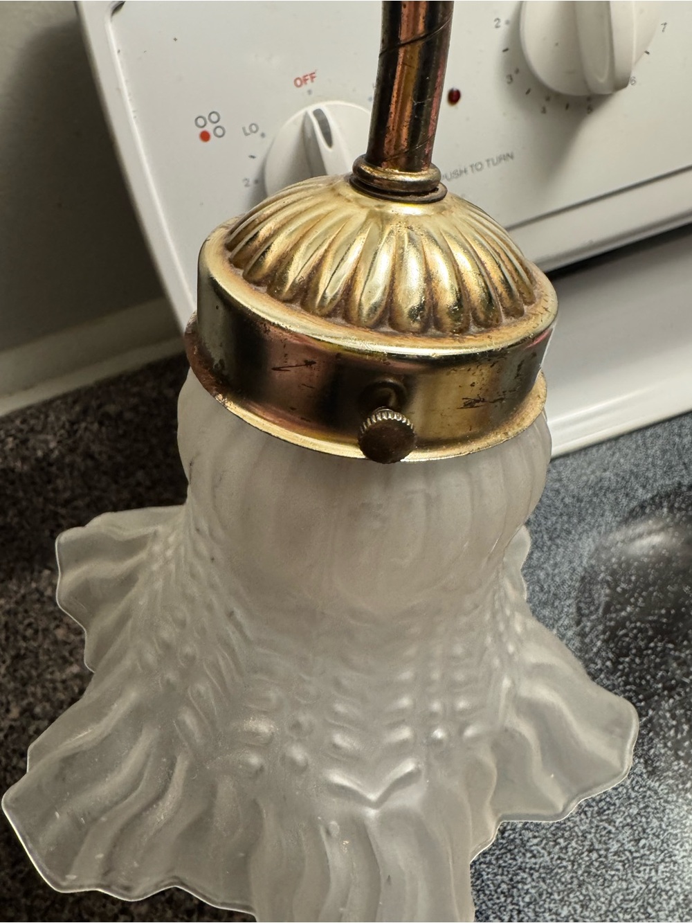 Vintage Brass Lily Pad Tulip Gooseneck Desk Lamp Frosted Clear Shade - Picture 10 of 16